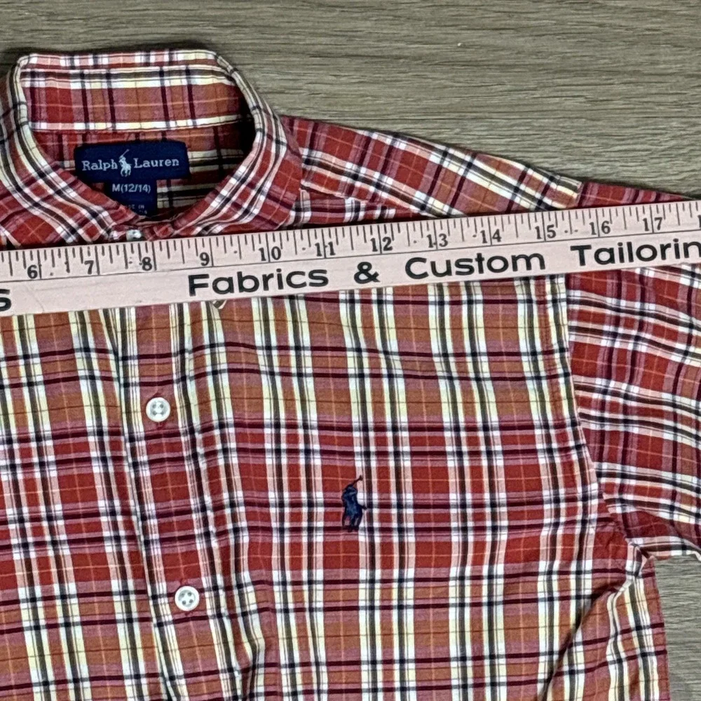 Polo Ralph Lauren Shirt Boys Size Medium 12/14 Plaid SS Button‎ Up Blue Pony